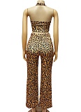 Fashionable Temperament Leopard Print Sexy Hanging Neck Vest Hot Girl Loose Pants Two-Piece Set