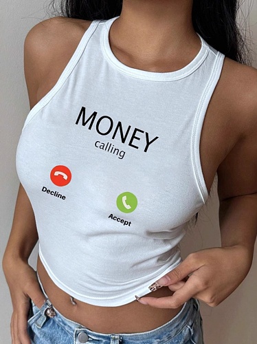 Hot Sale Letter Print Hot Girl Exposed Navel Vest