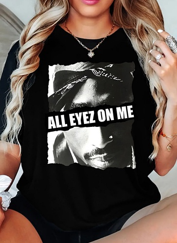 Large Size Printed Round Neck Short Sleeve T-Shirt For Women