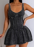 Fashionable Sexy Hot Girl Casual Do Old Suspenders Spliced ​​Puffy Dress
