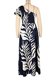 Summer Women'S Palm Leaf Printed Off Shoulder Loose Dress
