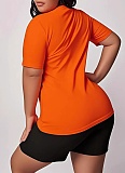 Fashion Solid Color O-Neck Loose Top Sports Slim Shorts Two-Piece Set