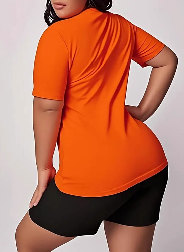 Fashion Solid Color O-Neck Loose Top Sports Slim Shorts Two-Piece Set