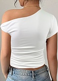 New Style Oblique Collar Sexy Pleated Navel-Baring Hot Girl Tops For Women