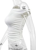 New Style Oblique Collar Sexy Pleated Navel-Baring Hot Girl Tops For Women