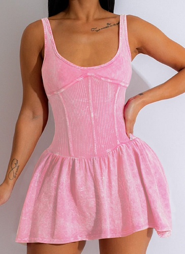 Fashionable Sexy Hot Girl Casual Do Old Suspenders Spliced ​​Puffy Dress