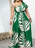 Summer Women'S Palm Leaf Printed Off Shoulder Loose Dress