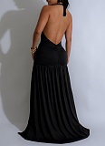 Summer New Halter Neck V-Neck Sexy Slit Pleated Backless Dress For Women