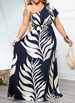 Summer Women'S Palm Leaf Printed Off Shoulder Loose Dress