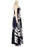 Summer Women'S Palm Leaf Printed Off Shoulder Loose Dress