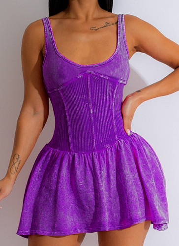 Fashionable Sexy Hot Girl Casual Do Old Suspenders Spliced ​​Puffy Dress