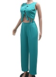 Round Neck Casual Sleeveless Sexy Top Slim Fit Trousers Two-Piece Set