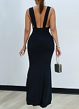 Fashion Sexy Solid Color Deep V Backless Suspender Dress For Women