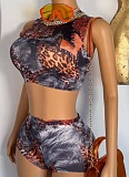 Tight Sexy 3D Printed Sleeveless Top And Shorts Two-Piece Suit For Women