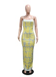 Simple Hot Girl Slim Fit Printed Suspender Dress