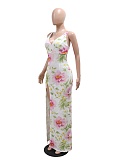 Sexy Suspender V-Neck High Slit Sequined Print Dress For Women