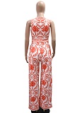 Women'S Sleeveless Lace-Up Top Printed Jumpsuit