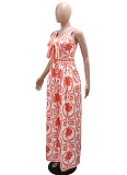 Women'S Sleeveless Lace-Up Top Printed Jumpsuit