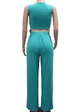 Round Neck Casual Sleeveless Sexy Top Slim Fit Trousers Two-Piece Set