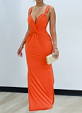 Fashion Sexy Solid Color Deep V Backless Suspender Dress For Women