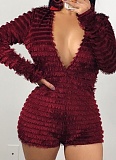 Women's See-through Thin Faux Fur Sexy Long Sleeve Jumpsuit