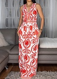 Women'S Sleeveless Lace-Up Top Printed Jumpsuit