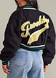 Women'S Retro Sports Letter Print Flight Jacket
