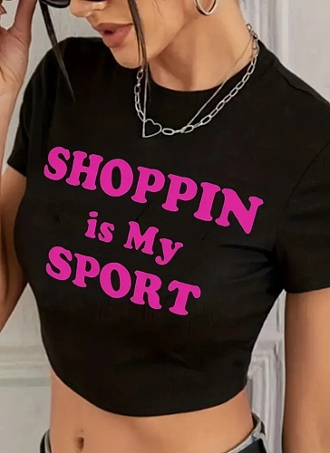 Women'S Street Print Short Round Neck T-Shirt