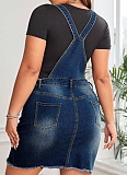 Women'S Dark Blue Suspenders Large Size Denim Dress