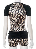New Contrast Color Stitching Round Neck Top Shorts Two-Piece Suit For Women