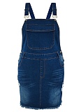 Women'S Dark Blue Suspenders Large Size Denim Dress