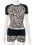 New Contrast Color Stitching Round Neck Top Shorts Two-Piece Suit For Women