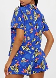 Casual Home Comfort Lapel Single Breasted Shirt Drawstring Shorts Two Piece Set Women