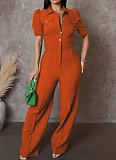 Women'S Personalized Lapel Single-Breasted Short-Sleeved Casual Jumpsuit