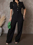 Women'S Personalized Lapel Single-Breasted Short-Sleeved Casual Jumpsuit