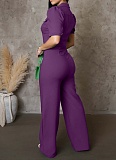 Women'S Personalized Lapel Single-Breasted Short-Sleeved Casual Jumpsuit