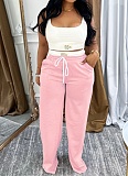 Fashion Sports Vest High Waist Drawstring Wide Leg Pants Two Piece Suit For Women