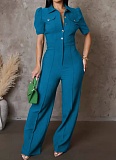 Women'S Personalized Lapel Single-Breasted Short-Sleeved Casual Jumpsuit