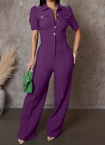 Women'S Personalized Lapel Single-Breasted Short-Sleeved Casual Jumpsuit