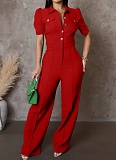Women'S Personalized Lapel Single-Breasted Short-Sleeved Casual Jumpsuit