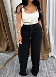 Fashion Sports Vest High Waist Drawstring Wide Leg Pants Two Piece Suit For Women