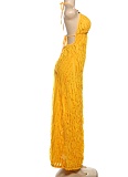 Sexy Backless Deep V-Neck Pleated Slim Dress
