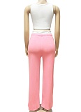 Fashion Sports Vest High Waist Drawstring Wide Leg Pants Two Piece Suit For Women