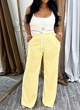 Fashion Sports Vest High Waist Drawstring Wide Leg Pants Two Piece Suit For Women