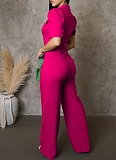 Women'S Personalized Lapel Single-Breasted Short-Sleeved Casual Jumpsuit