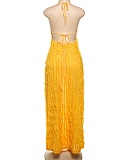 Sexy Backless Deep V-Neck Pleated Slim Dress