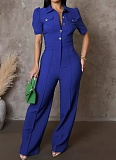 Women'S Personalized Lapel Single-Breasted Short-Sleeved Casual Jumpsuit