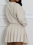 New Casual Long Sleeve Top Pleated Mini Skirt Two-Piece Suit For Women