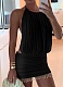 Sexy Halterneck Sleeveless Hip-Wrapped Stitching Tassel Bead Dress For Women