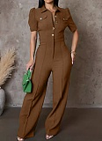 Women'S Personalized Lapel Single-Breasted Short-Sleeved Casual Jumpsuit